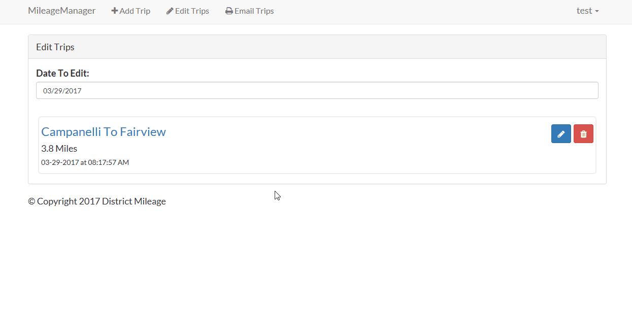 Mileage Manager Interface